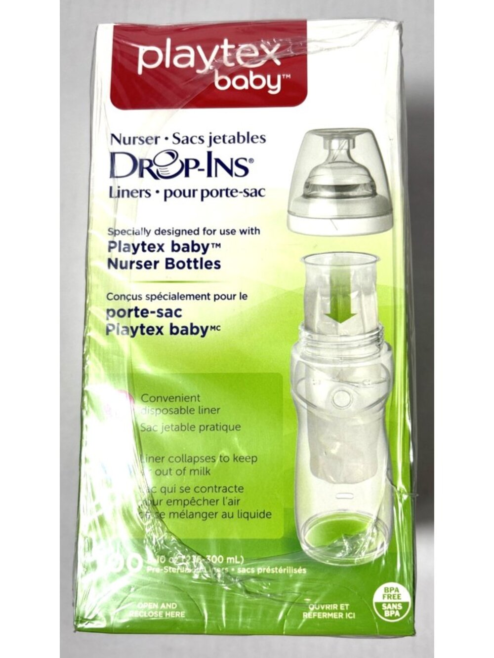 Playtex Nursing Bottle Drop-Ins Liners 8oz to 10oz 100 Count 2 Boxes Disposable